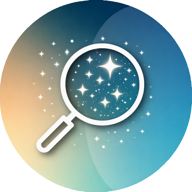 a white outline of magnifying glass within a field of stars