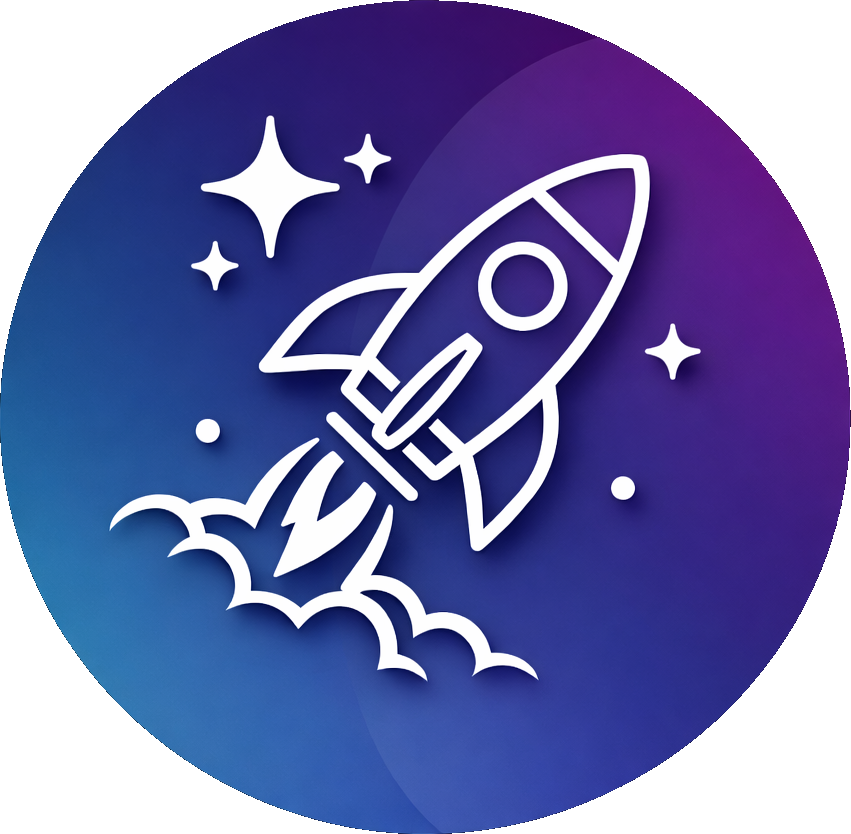 a white outline of a rocket