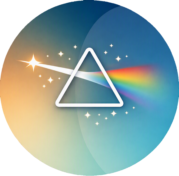 a white outline of starlight passing through a prism to produce a spectrum