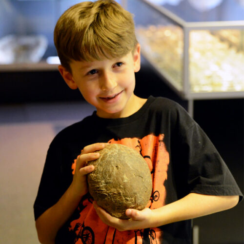 Child with dinosaur egg